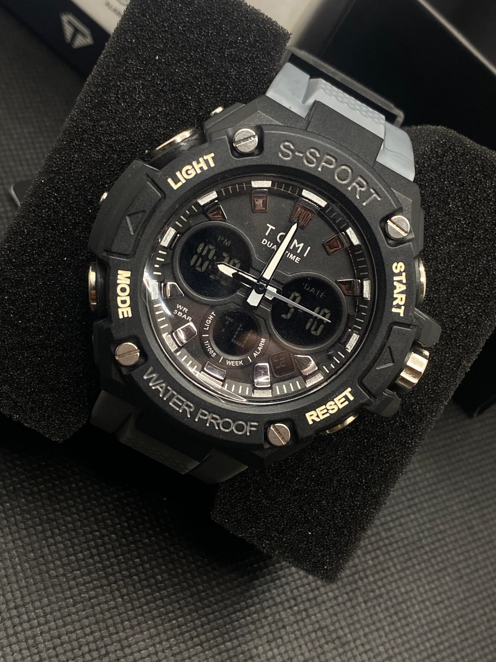 TOMI T-229 Dual Time Sports Watch (Grey & Black)