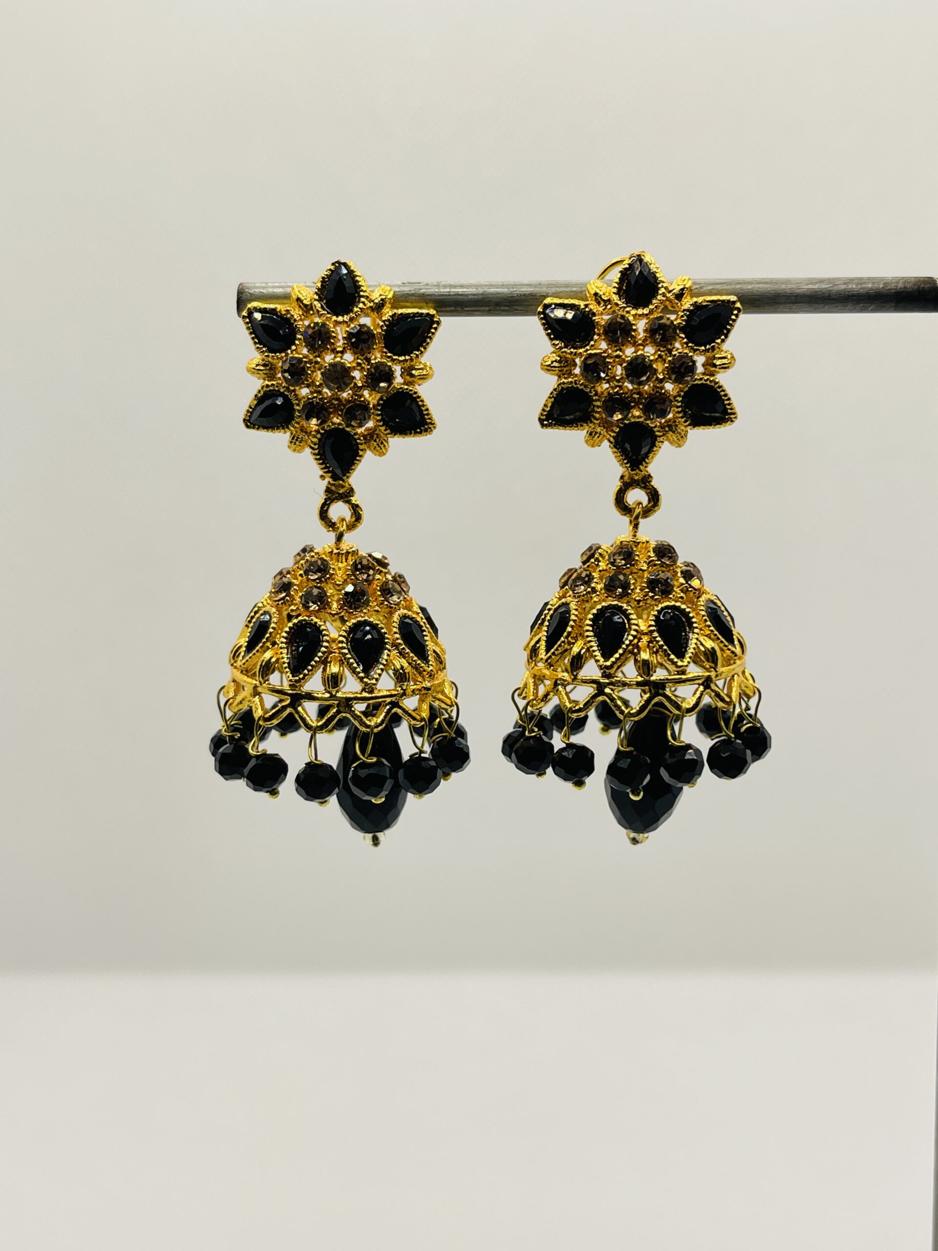 Royal Black & Golden Jhumka Earrings & Bindhi