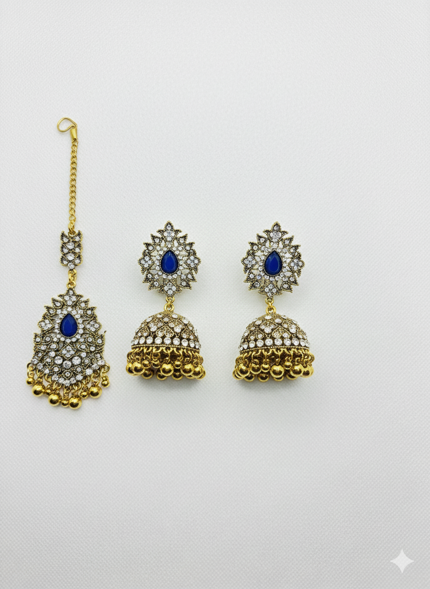 JHUMAK NLUE BEAD WITH MATHA PATTI