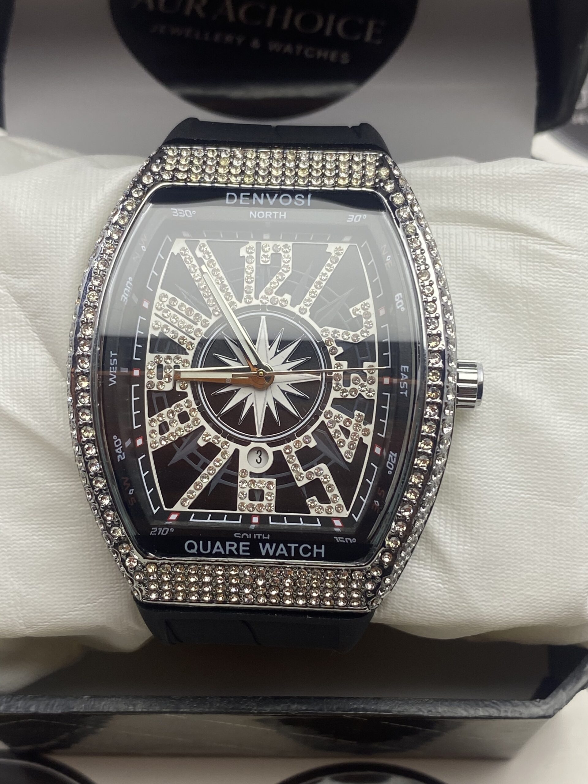 Denvosi "Square Watch" Iced-Out Edition | Compass Dial Chrono-Style