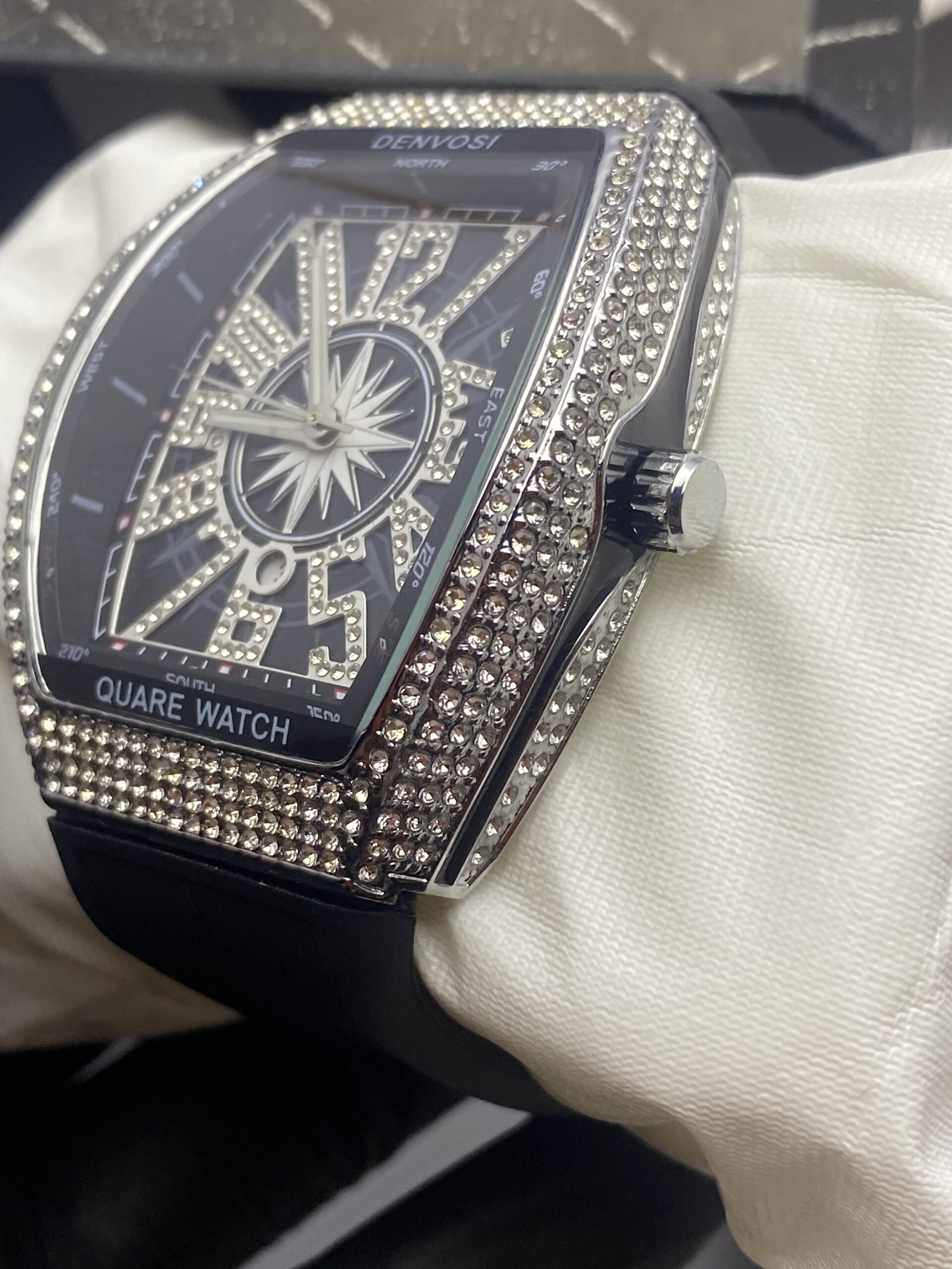 Denvosi "Square Watch" Iced-Out Edition | Compass Dial Chrono-Style